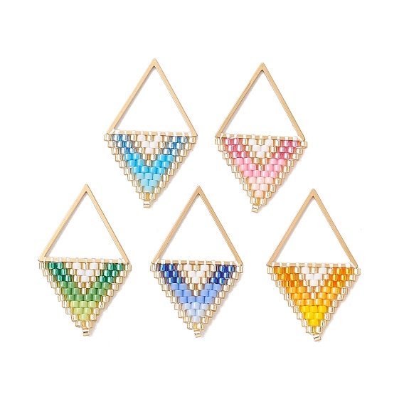 Подвески из бисера Miyuki Glass., треугольный шарм, с 304 соединительным кольцом из нержавеющей стали, градиент цвета