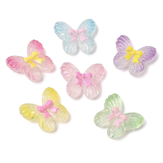 Printed Transparent Resin Cabochons, Butterfly with Bowknot, with Spangle