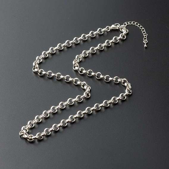 304 Stainless Steel Rolo Necklaces, with Brass Chain Extender