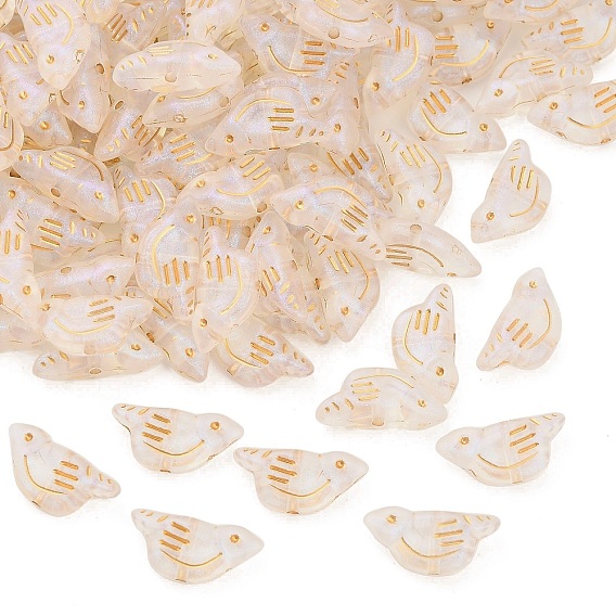 Прозрачные акриловые бусины, золотой металл обвитыми, птица, с блеском порошок