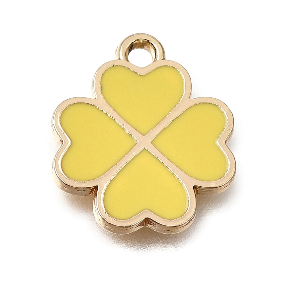 Alloy with Enamel Charms, Clover Charms, Rack Plating, Golden