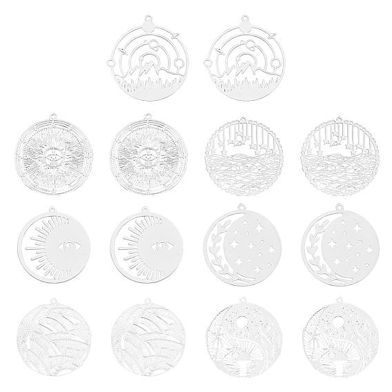 42 шт 7 стиль 201 филигранные подвески из нержавеющей стали, гравированные металлические украшения, плоско-круглые