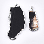 Natural Black Agate Slices Big Pendants, with Brass Findings, Nuggets, Silver Color Plated