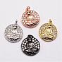Brass Pendants, Micro Pave Grade AAA Cubic Zirconia, Flat Round with Buddha, Cadmium Free & Nickel Free & Lead Free