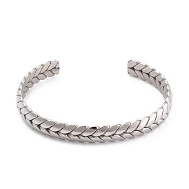 Unique Woven Wheat Cuff Bangle for Jewelry Gift, 304 Stainless Steel Open Bangle
