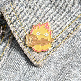 Cute Cartoon Enamel Pin Badge Brooch for Firewood with Flame Design