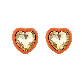 Cute Crystal Heart Earrings - Minimalist Design, Alloy Painted Heart-shaped Ear Jewelry for Women.