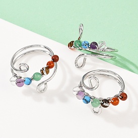 Латунные кольца для чакры, с натуральным и синтетическим драгоценным камнем