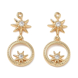 Brass Micro Pave Clear Cubic Zirconia Pendants, Round and Starburst Charms, Nickel Free