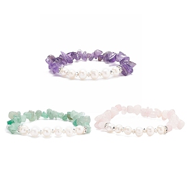 Эластичный браслет из натуральных драгоценных камней и жемчужных бусин для женщин