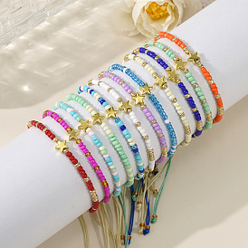 Регулируемые браслеты из стеклянного бисера, латунь звезда шарм браслеты для женщин