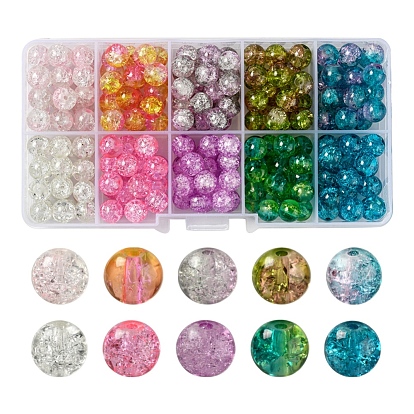 210~250Pcs 10 Style Spray Painted Crackle Glass Beads, Round, Two Tone