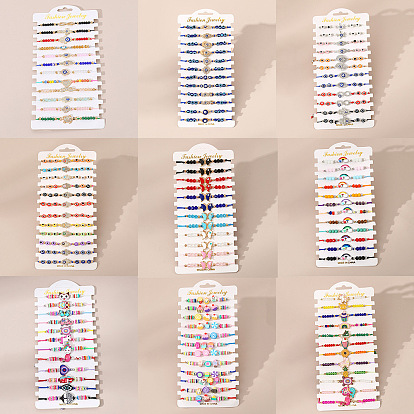 Наборы браслетов из сплава смолы, плетеные браслеты из бисера для женщин, с эмалью и стеклом