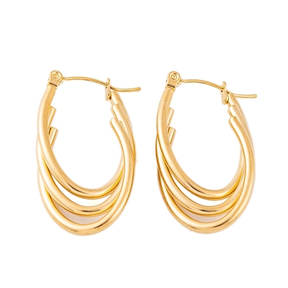 Ion Plating(IP) 304 Stainless Steel Hoop Earrings for Women, Triple Oval