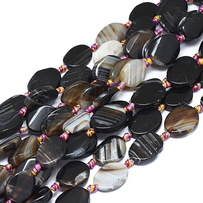 Natural Banded Agate/Striped Agate Beads Strands, Dyed & Heated, Twisted Teardrop