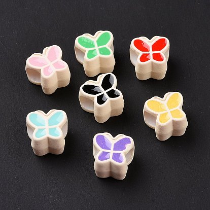 Rubberized Style Acrylic European Beads, with Enamel, Large Hole Beads, Butterfly