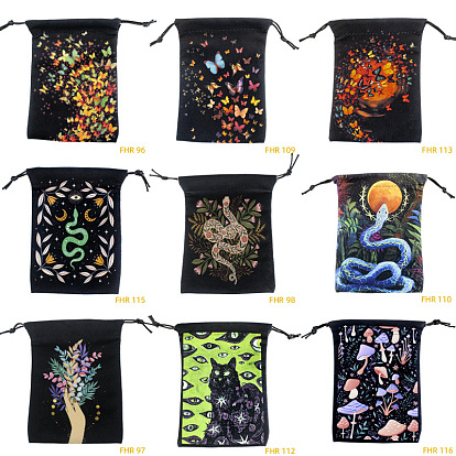 Rectangle Velvet Tarot Card Storage Bags, Printed Drawstring Pouches Packaging Bags