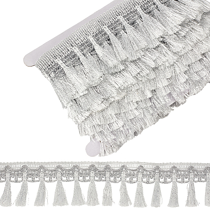6M Filigree Polyester Lace Fringe Trim, Tassel Lace Ribbon, for Clothing Accessories, with 1Pc Cardboard Display Card