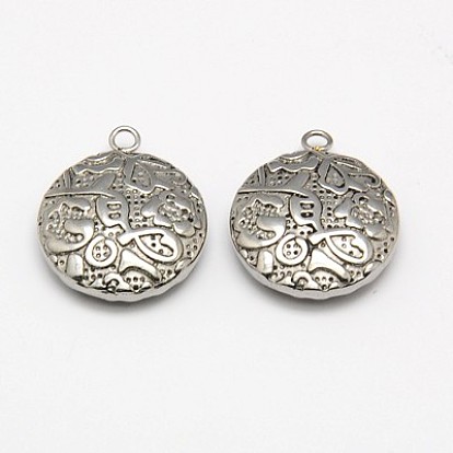 304 Stainless Steel Pendants, Flat Round, 21x18x5mm, Hole: 2mm
