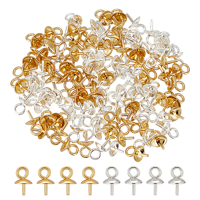 100шт. 2 цвета, вакуумное PVD-покрытие 304 подвески-булавки из нержавеющей стали с перламутровыми застежками, за половину пробурено бисера