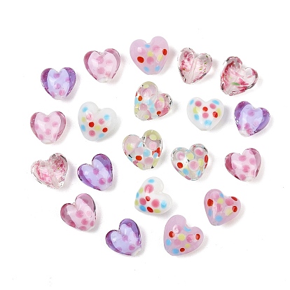 Handmade Bumpy Lampwork Beads, Heart with Polka Dot