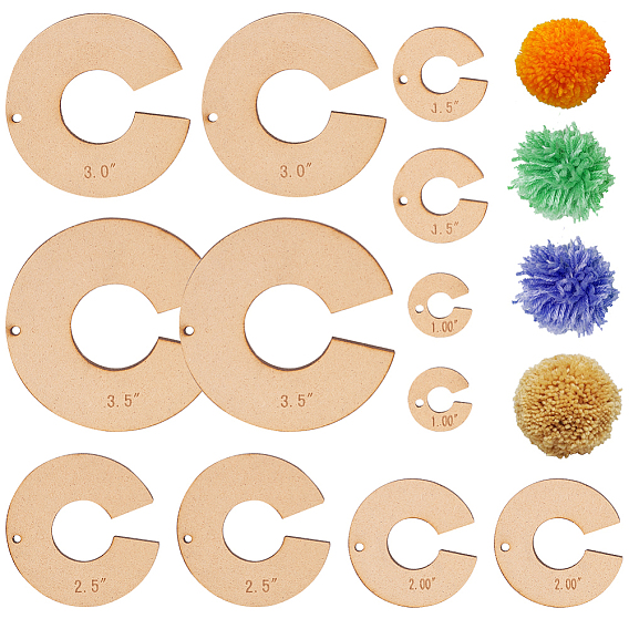 2 наборы мдф дерево помпон шар производитель, 1/1.5/2/2.5/3/3.5 дюймовый шаблон открытого круга с помпонами