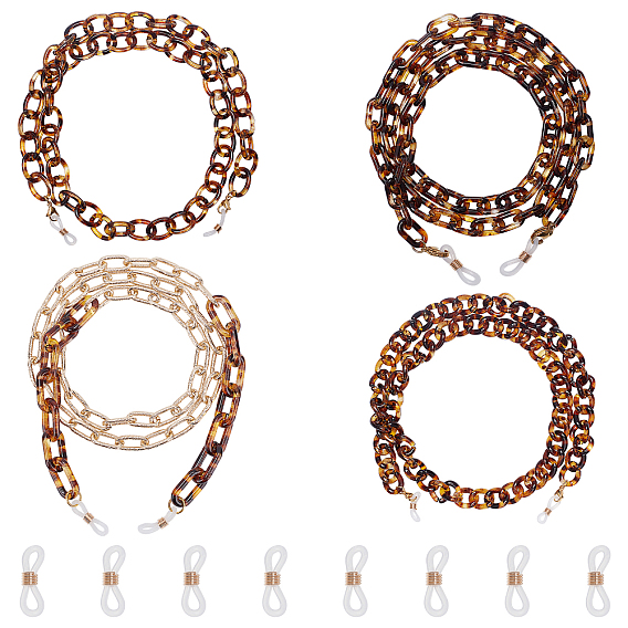 Цепочки для очков, шейный ремешок для очков, с акриловыми и алюминиевыми цепями, 304 застежки-лобстеры из нержавеющей стали и концы резиновых петель