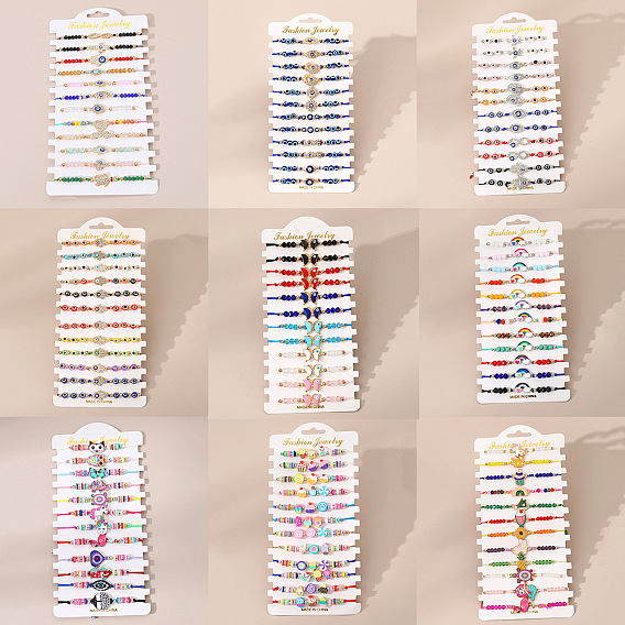 Наборы браслетов из сплава смолы, плетеные браслеты из бисера для женщин, с эмалью и стеклом