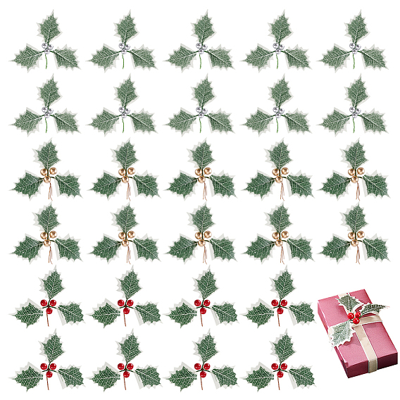 30 шт. 3 искусственные листья падуба из смолы и пены разных цветов, имитационный лист, рождественское украшение дома