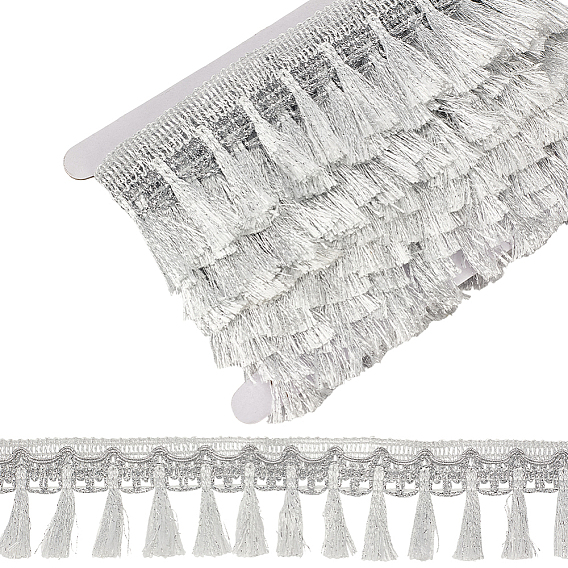 6M Filigree Polyester Lace Fringe Trim, Tassel Lace Ribbon, for Clothing Accessories, with 1Pc Cardboard Display Card
