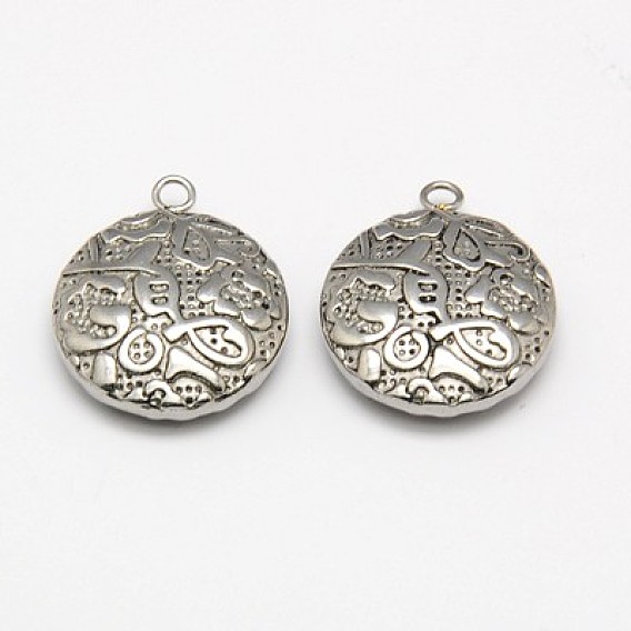 304 Stainless Steel Pendants, Flat Round, 21x18x5mm, Hole: 2mm