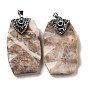 Synthetic Gemstone Pendants, with Rhinestone, Faceted Rectangle Charms with Resin Evil Eye