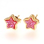 Resin Imitation Druzy Crystal Stud Earrings, with Brass Findings, Star