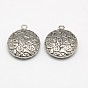 304 Stainless Steel Pendants, Flat Round, 21x18x5mm, Hole: 2mm