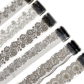 6 Rolls 6 Styles PET Lace Flower Self-Adhesive Roll Sticker, for DIY Photo Album Diary Scrapbook Decoration