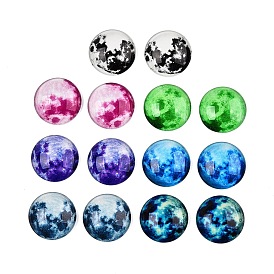 Fluorescent Glass Cabochons, Half Round with Moon, Glow in the Dark Beads