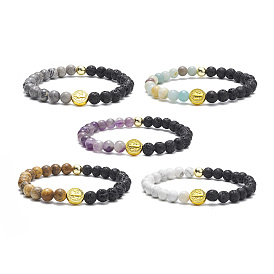 Natural & Synthetic Mixed Gemstone & Alloy Saint Benedict Beaded Strech Bracelets for Women