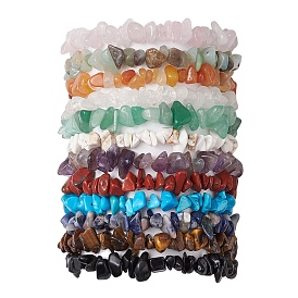 12Pcs 12 Styles Constellations Mixed Gemstone Chip Beaded Stretch Bracelets Sets, Stackable Bracelets for Men and Women