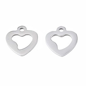 201 Stainless Steel Charms, Hollow Heart