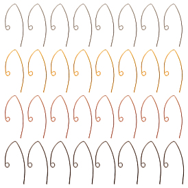 Superfindings 80 pcs 4 couleurs crochets de boucle d'oreille en laiton, fil d'oreille, avec boucle horizontale