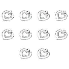 Alloy with Crystal Rhinestone Pendants, Hollow Heart Charms