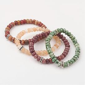 Natürlichen Edelstein Stretch-Armbänder, mit tibetischen Stil Kleiderbügel, facettiert, Abakus