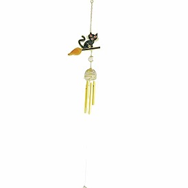 Halloween Cat Alloy & Iron & Eanmel Wind Chime, for Garden Outdoor Hanging Decoration