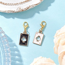 2 шт. подвесные украшения из эмалевого сплава в виде туза треф, с карабин-лобстерами , игральная карта