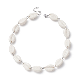 Colliers de lien de perle de coquille acrylique pour les femmes, avec 304 acier inoxydable fermoir