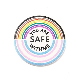 Rainbow Color Acrylic Pendants, Flat Round with Word You Are Safe Withme