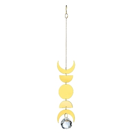 Teardrop Glass with Iron Moon Pendant Decorations, Hanging Suncatchers, for Home Garden Decorations