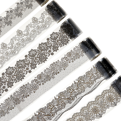 6 Rolls 6 Styles PET Lace Flower Self-Adhesive Roll Sticker, for DIY Photo Album Diary Scrapbook Decoration