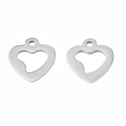 201 Stainless Steel Charms, Hollow Heart