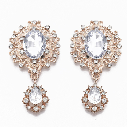 Alloy Cabochons, with Acrylic Rhinestone and Crystal Rhinestone, Faceted, Flower and Teardrop